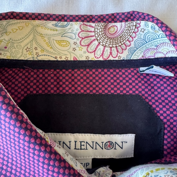 John Lennon Mens Geometric Casual Dress Shirt Fuchsia‎ Small Flip Cuffs Preppy - Picture 10 of 16